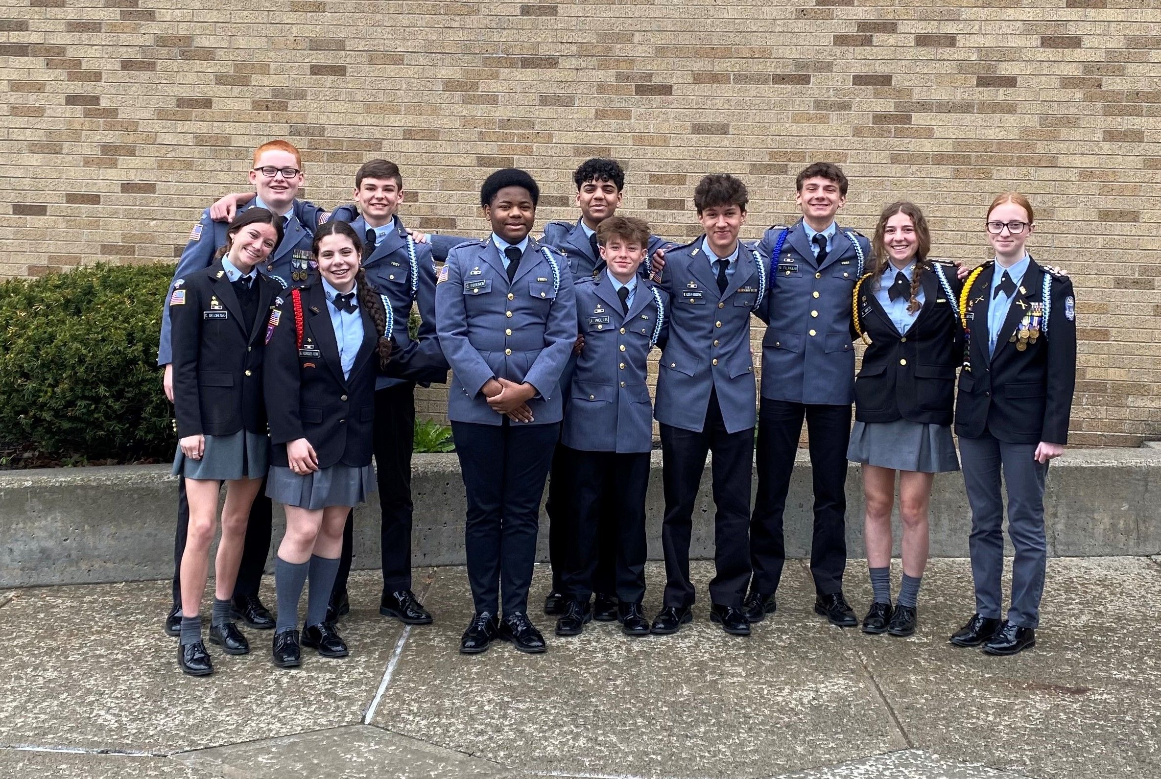 Students in front of the school